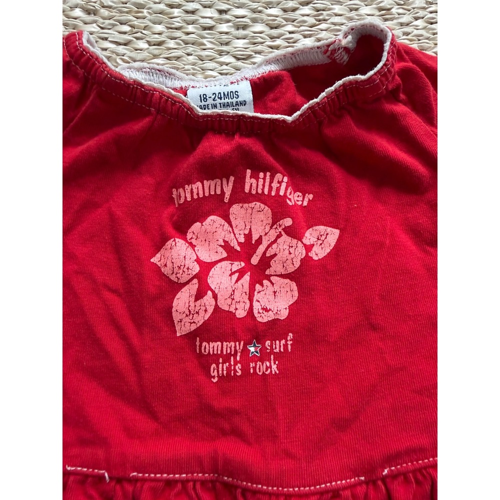 Tommy Hilfiger Girls Red Hibiscus Surf Graphic Cotton Dress 18-24 Y2K vintage - Picture 3 of 5